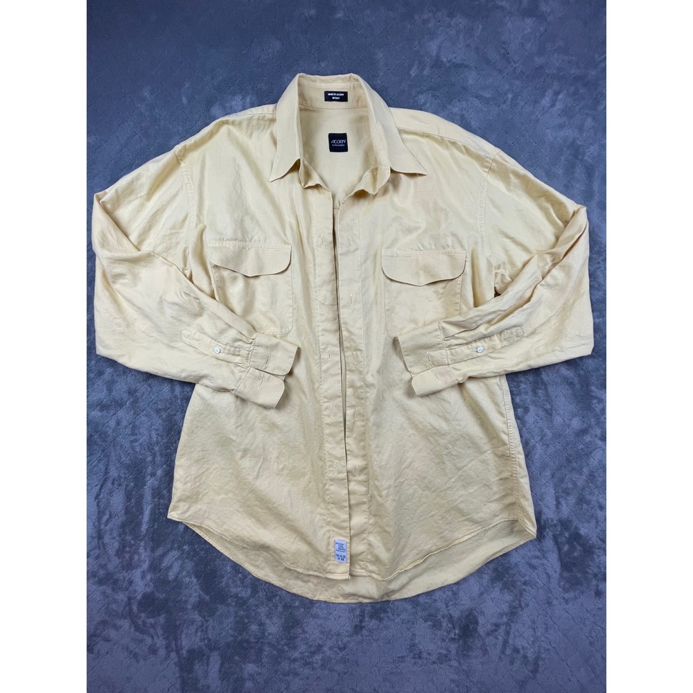 Acorn by Bob Goldfeder Mens Yellow Cotton‎ Button Down Shirt Made in Italy ML